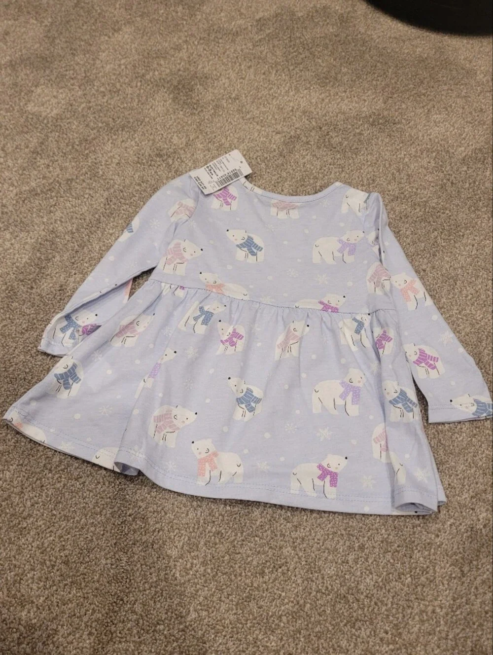 The Children's Place Lavender Polar Bear Print Long Sleeve Dress NWT 6-9 Months